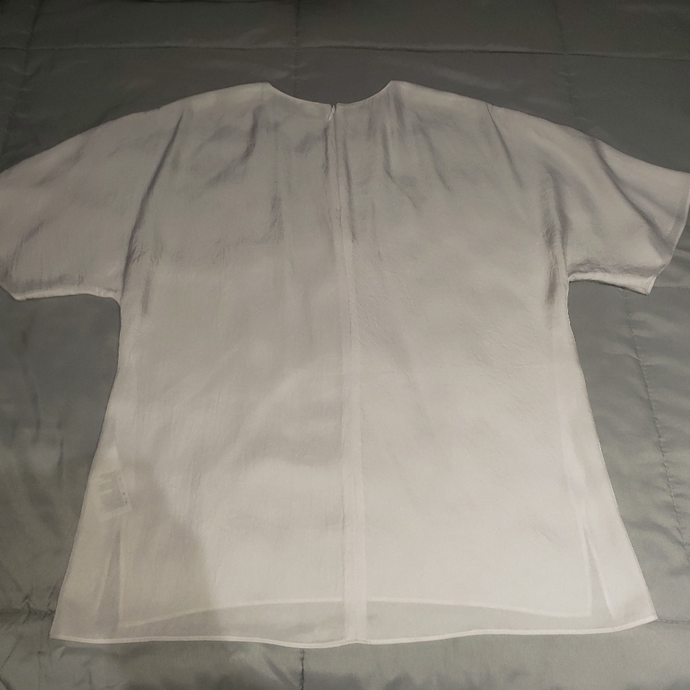 VINCE White Crinkled Drape Twill Relaxed-Fit Short Sleeve Top Size Small - Picture 5 of 8